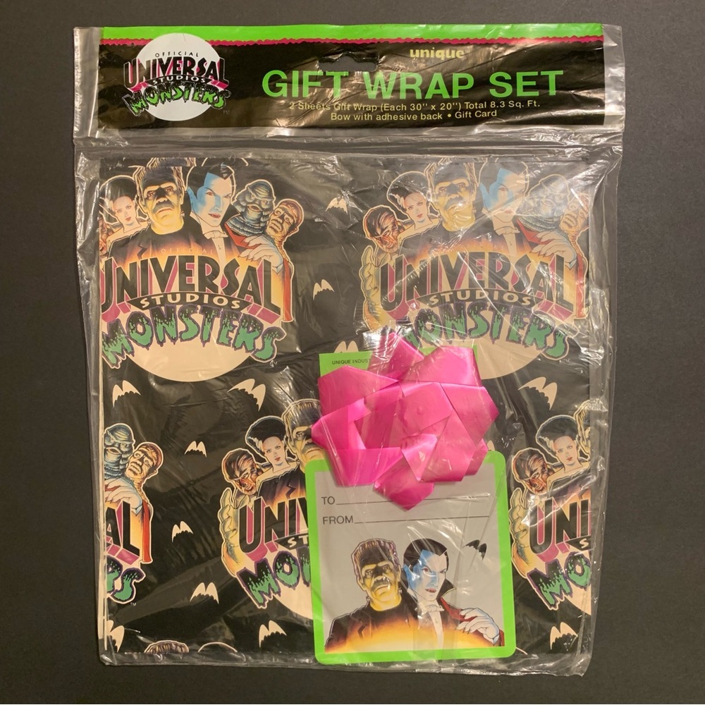 UNIVERSAL STUDIO MONSTERS Gift Wrap Set 1991 Sealed in original package vintage